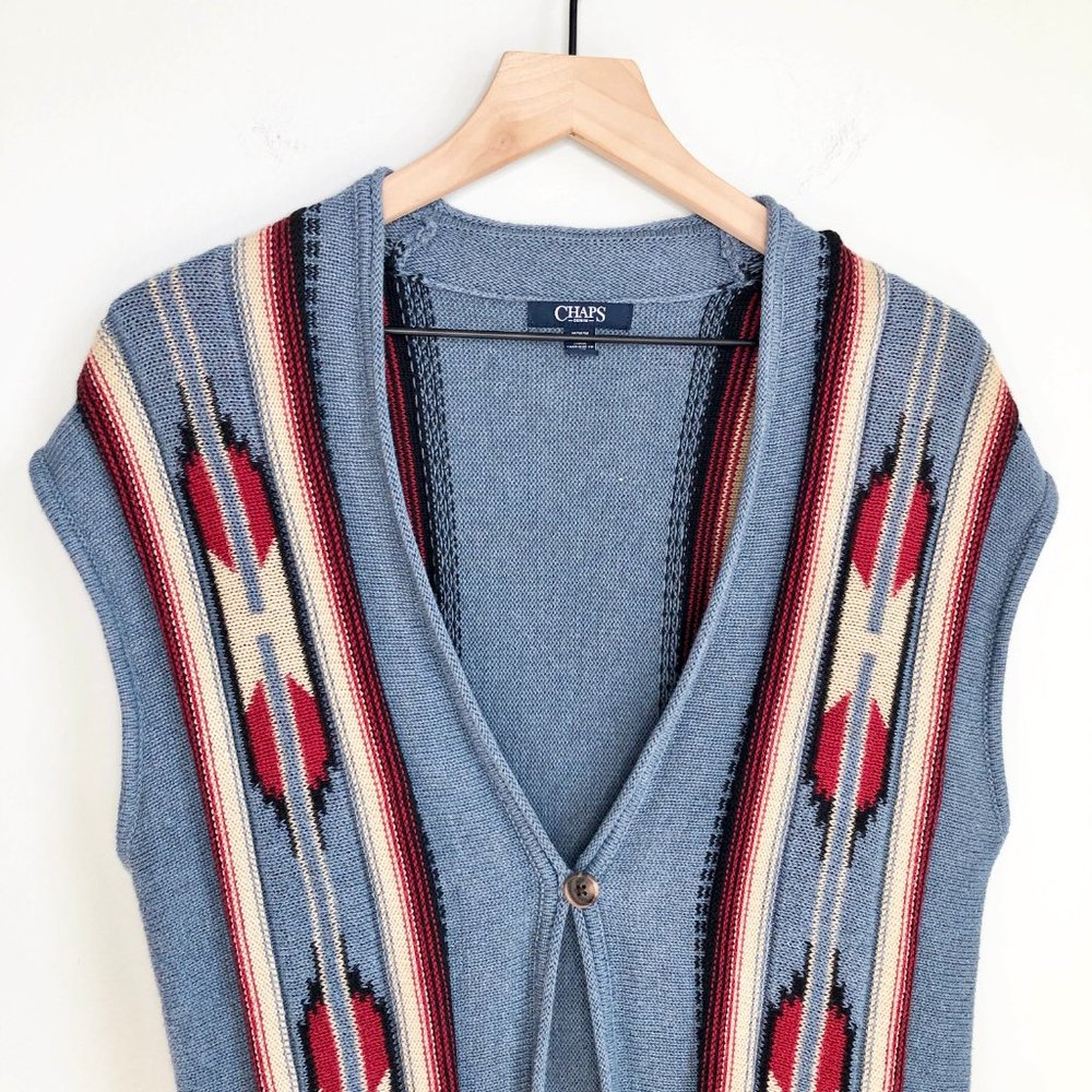 Vintage Boho Western Cottagecore Oversized Aztec Knit Long Vest Sweater Bohemian - Picture 3 of 7